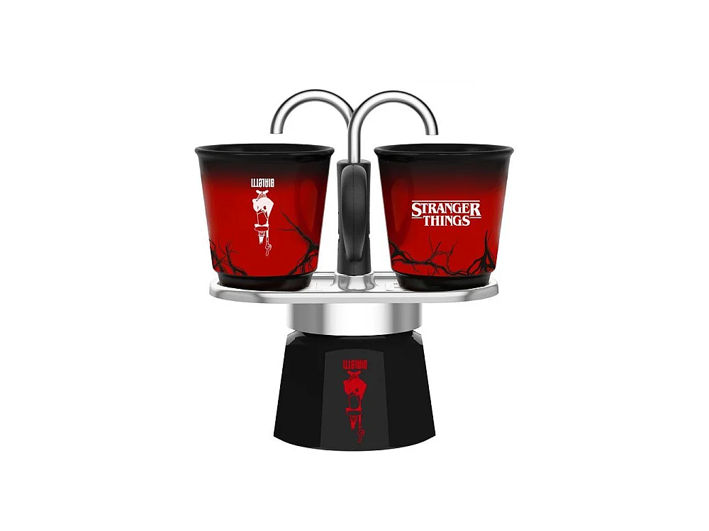 Bialetti Mini Express Set Stranger Things mit 2 farbwechselnden Keramiktassen - 130 ml Fassungsvermögen