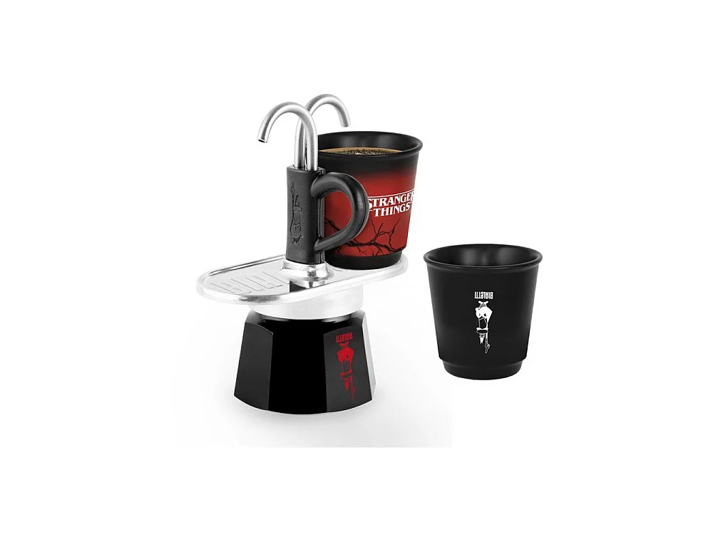 Bialetti Mini Express Set Stranger Things mit 2 farbwechselnden Keramiktassen - 130 ml Fassungsvermögen