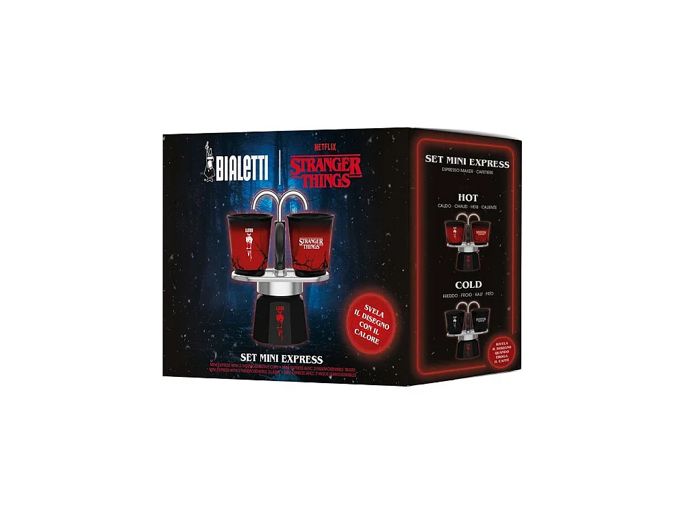 Bialetti Mini Express Set Stranger Things mit 2 farbwechselnden Keramiktassen - 130 ml Fassungsvermögen