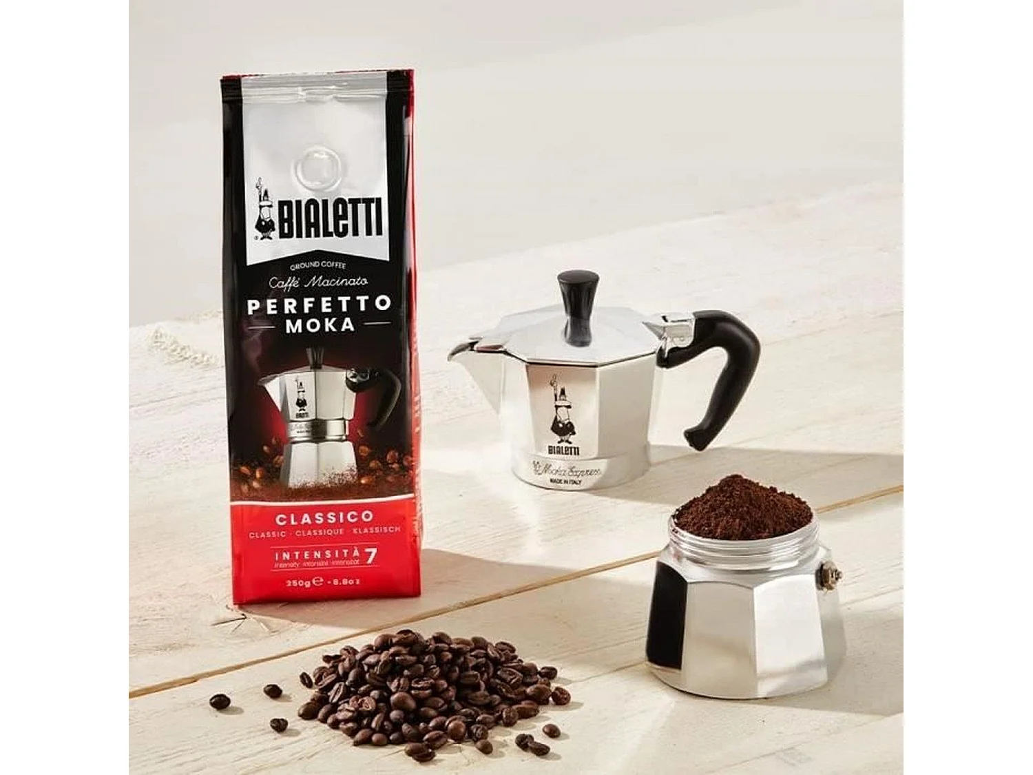 Bialetti Moka Express Italiaanse Koffiemaker 3 Kopjes + 250g Perfetto Moka Set