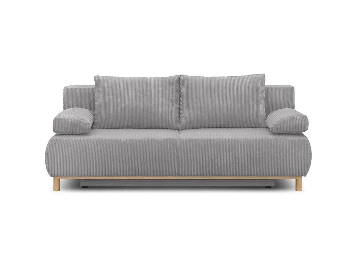 Canapé convertible 3 places MIKA en velours côtelé gris clair avec coffre, 192x93x84 cm