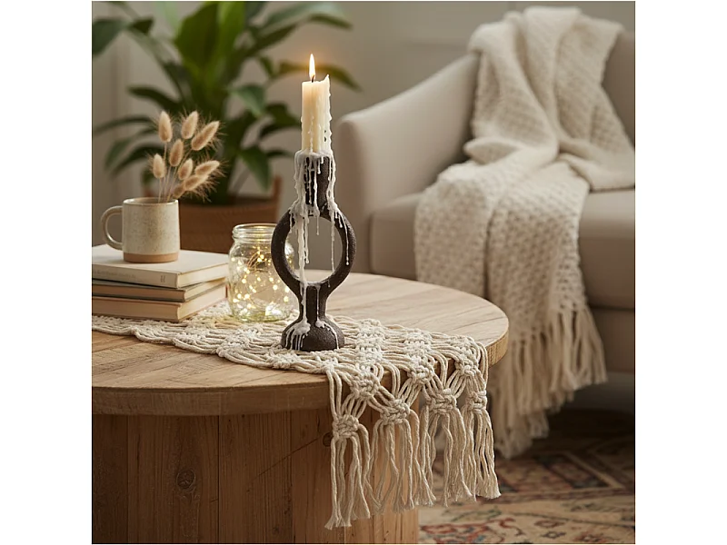 Chandelier pour bougie en métal industriel, aluminium brun foncé, 90x70x210 mm