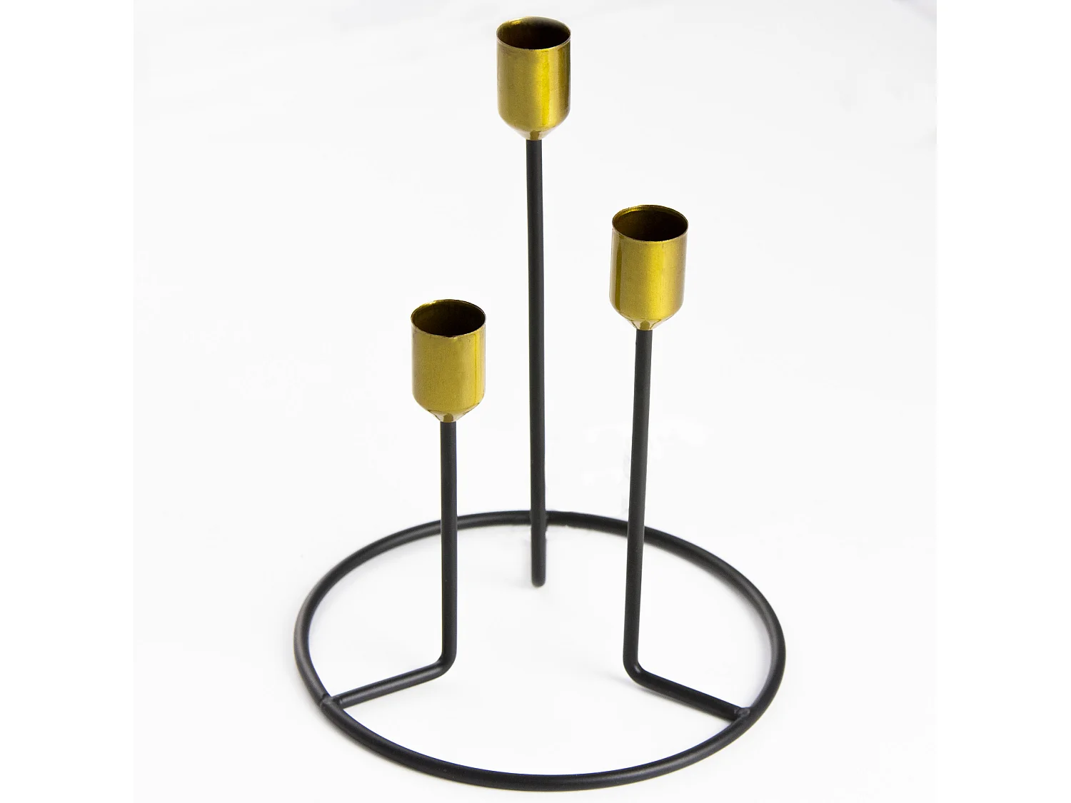 Portacandele da tavolo a 3 candele in metallo oro nero 20,5 cm