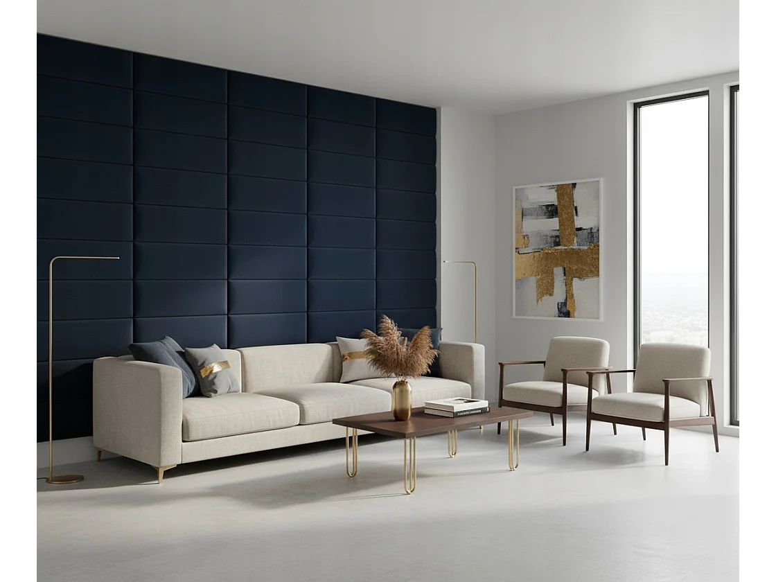 Panneau mural rembourré rectangulaire en velours Smart Velvet bleu marine 30x90 cm