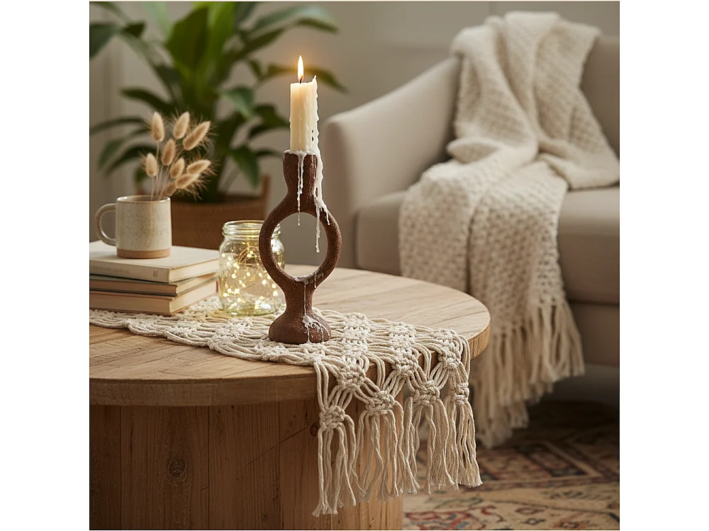 Chandelier bougeoir pour une bougie en métal industriel aluminium brun 90x70x210 mm