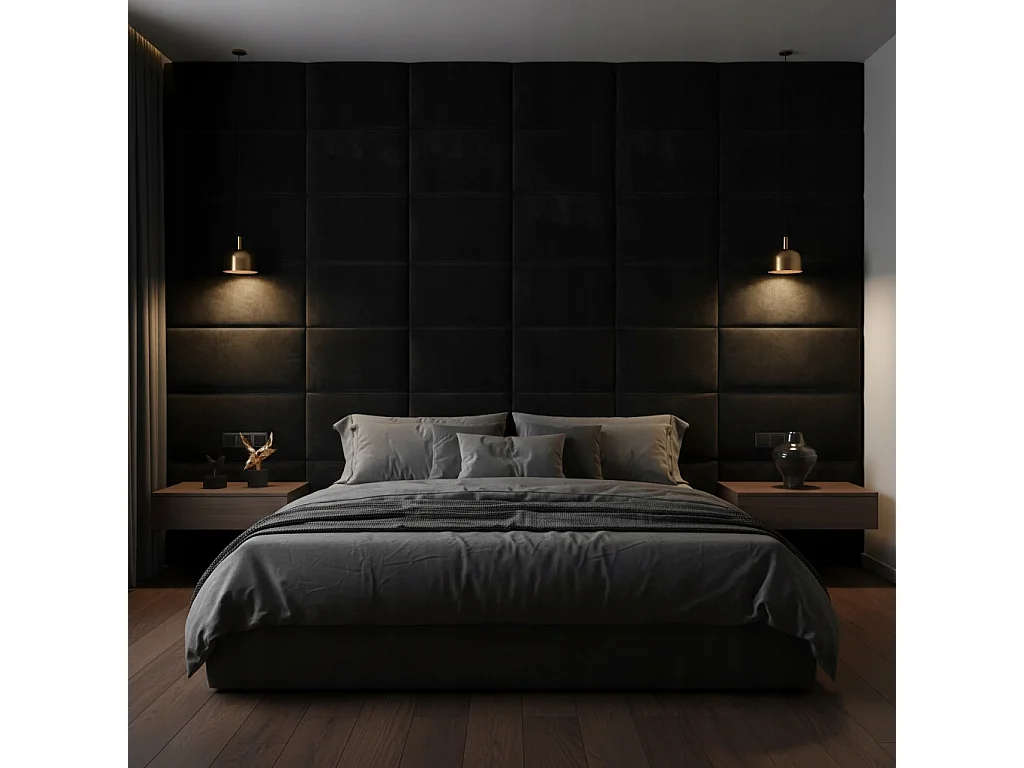 Panneau capitonné mural rectangulaire en velours Smart Velvet noir 30x40 cm