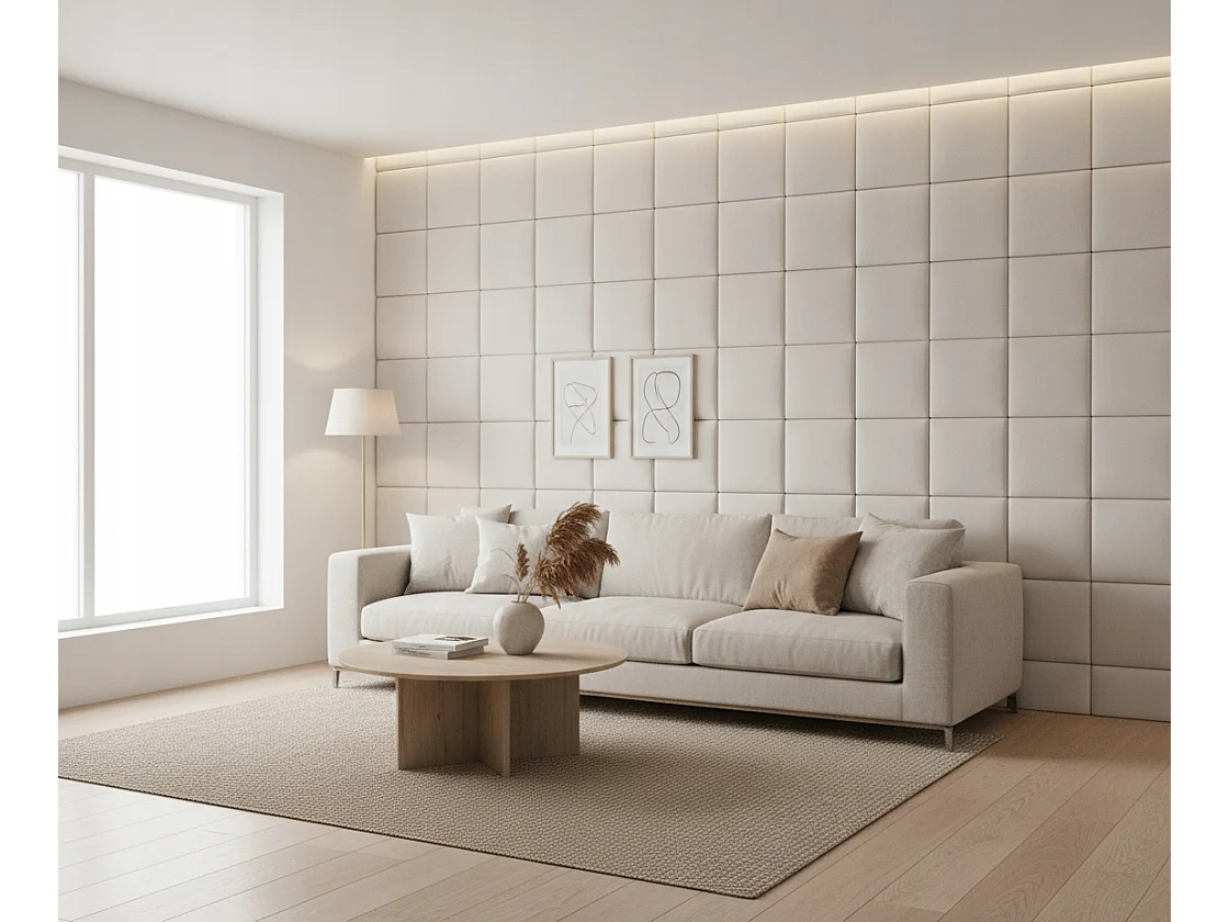 Panneau mural capitonné carré doux velours Smart Velvet blanc 50x50 cm