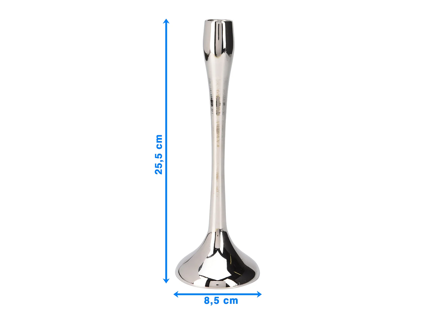 Bougeoir en aluminium pour bougie, design moderne, argenté, 8,5x8,5x25,5 cm