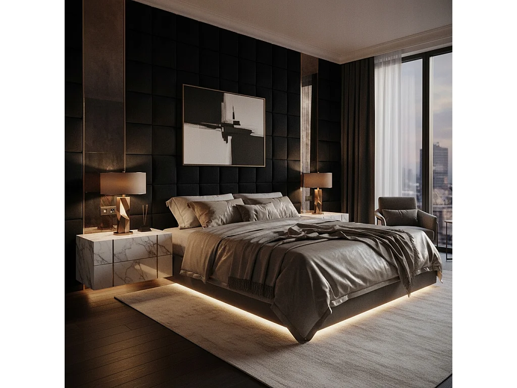 Panneau mural capitonné carré en velours Smart Velvet gris 30x30 cm