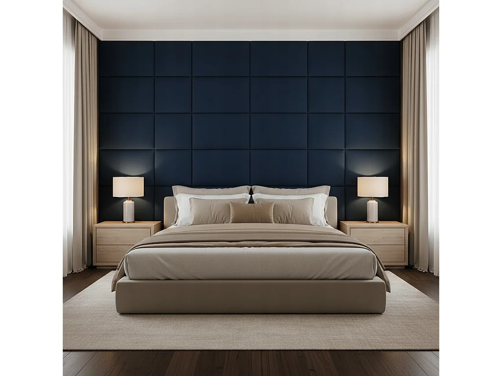 Panneau mural rembourré rectangulaire en velours Smart Velvet bleu marine 30x70 cm