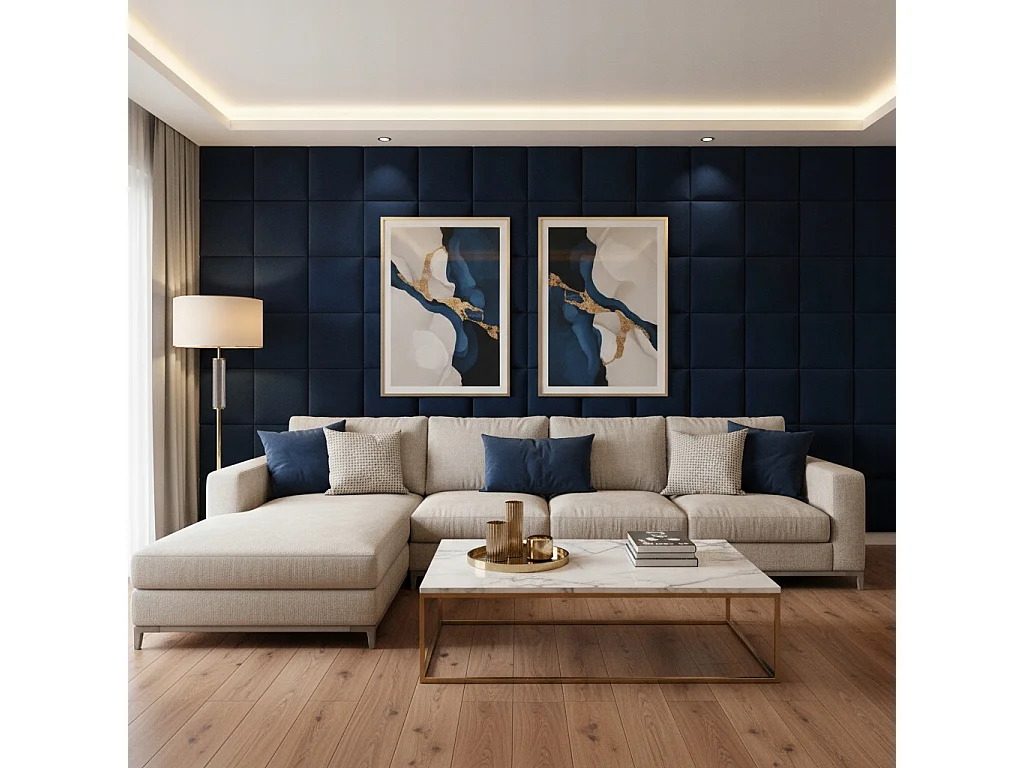 Panneau mural rembourré rectangulaire en velours Smart Velvet bleu marine 30x70 cm