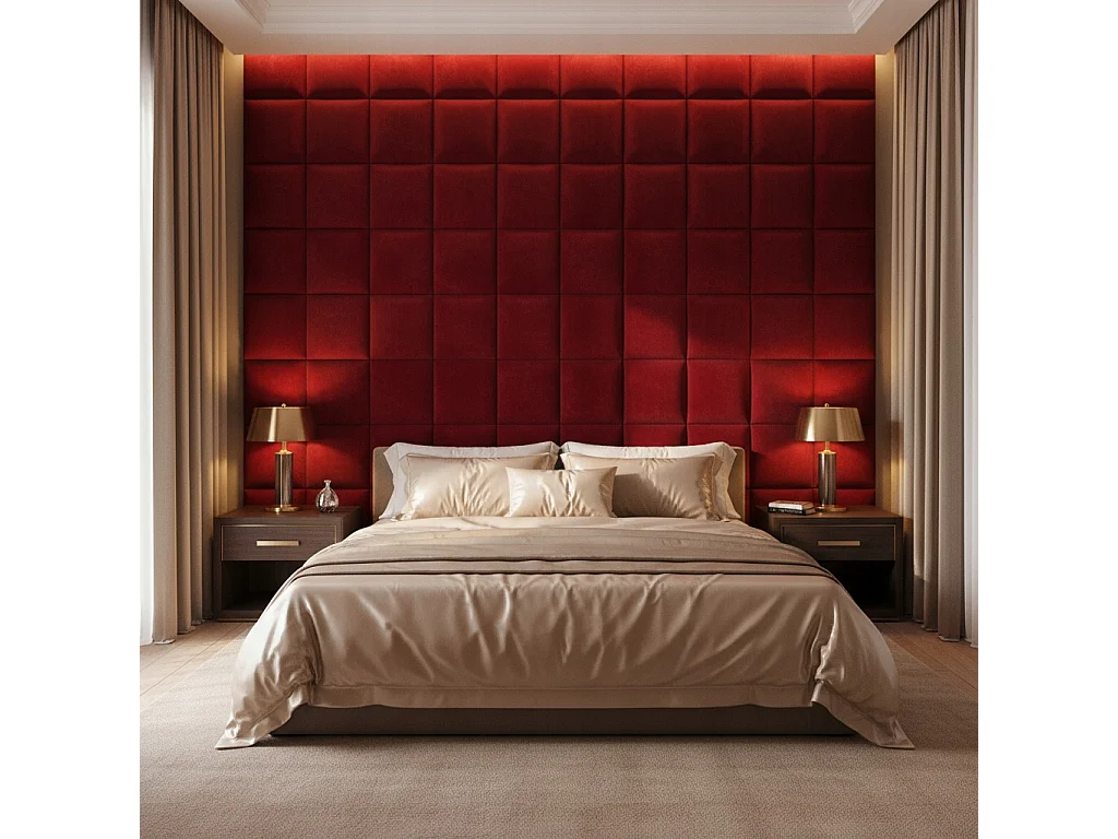 Panneau capitonné mural rectangulaire velours rouge 30x40 cm
