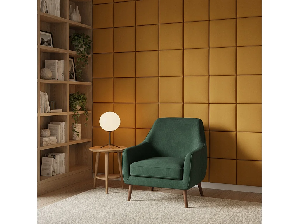 Panneau capitonné carré en velours Smart Velvet jaune 30x30 cm