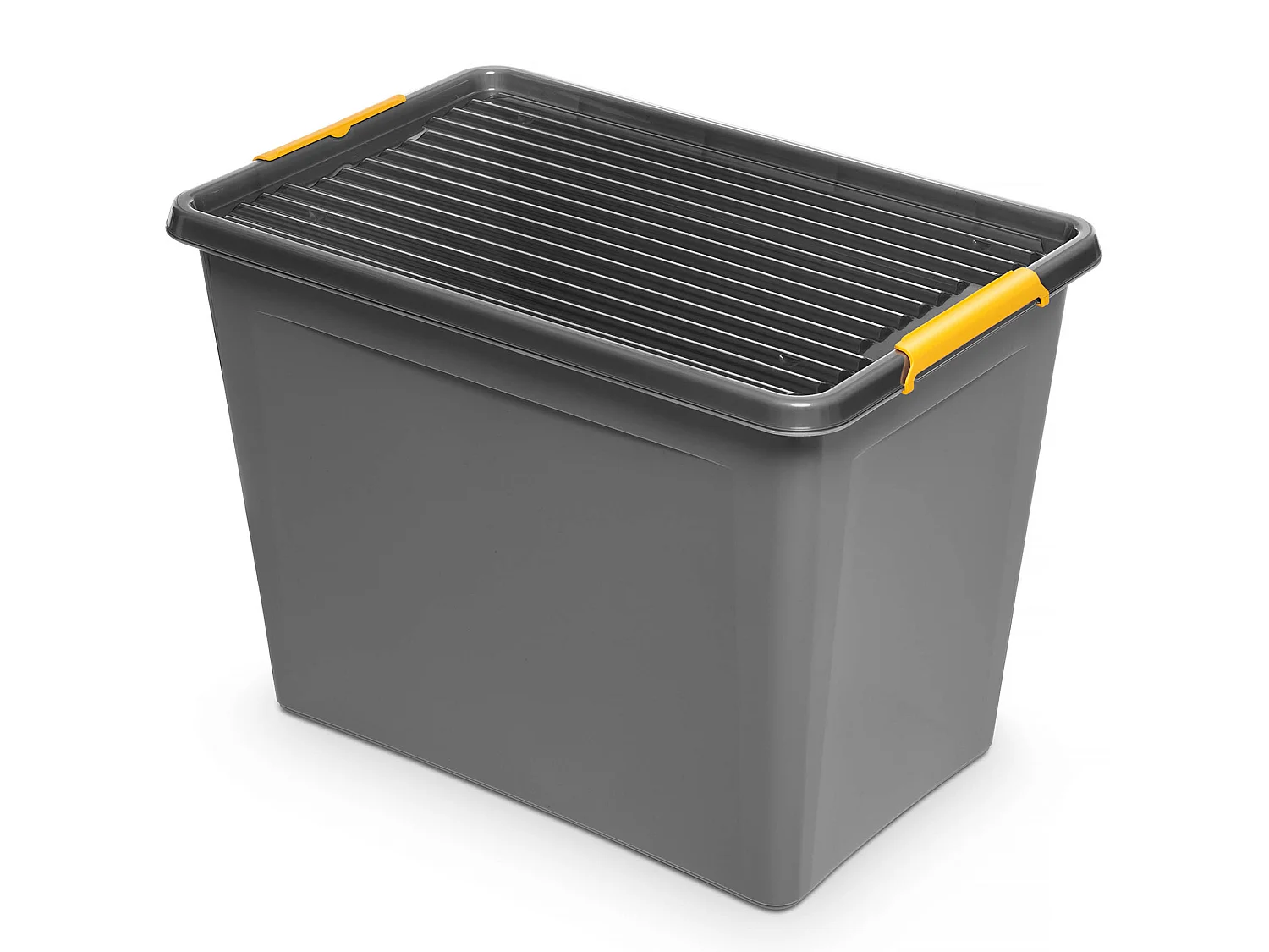 Boîte de rangement plastique verrouillable avec couvercle à roulettes polypropylène gris-jaune 58x39x43 cm