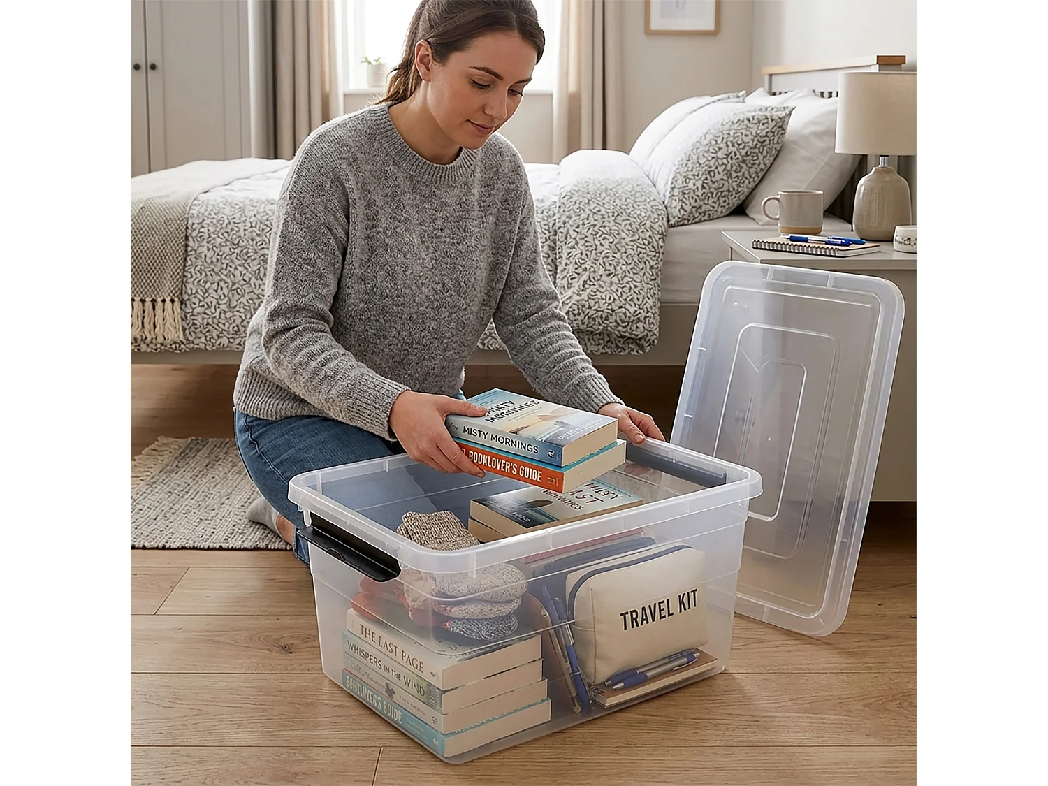 Boîte de rangement en plastique transparente 15 L avec couvercle 39x29x19,5 cm