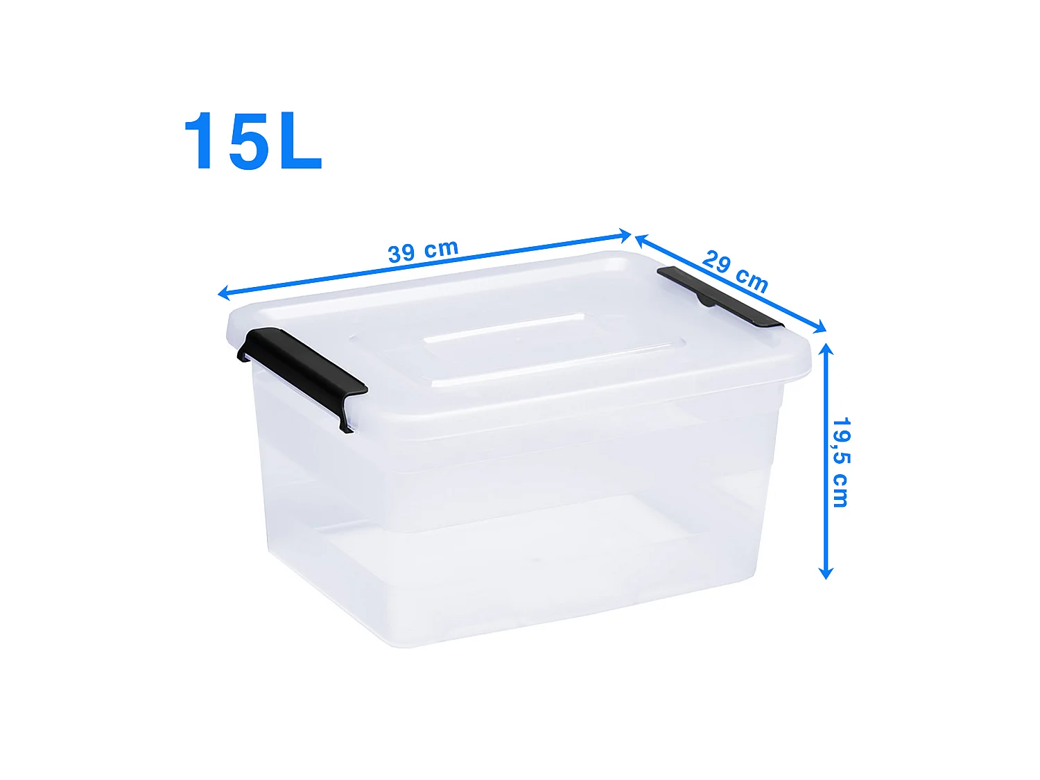 Boîte de rangement en plastique transparente 15 L avec couvercle 39x29x19,5 cm