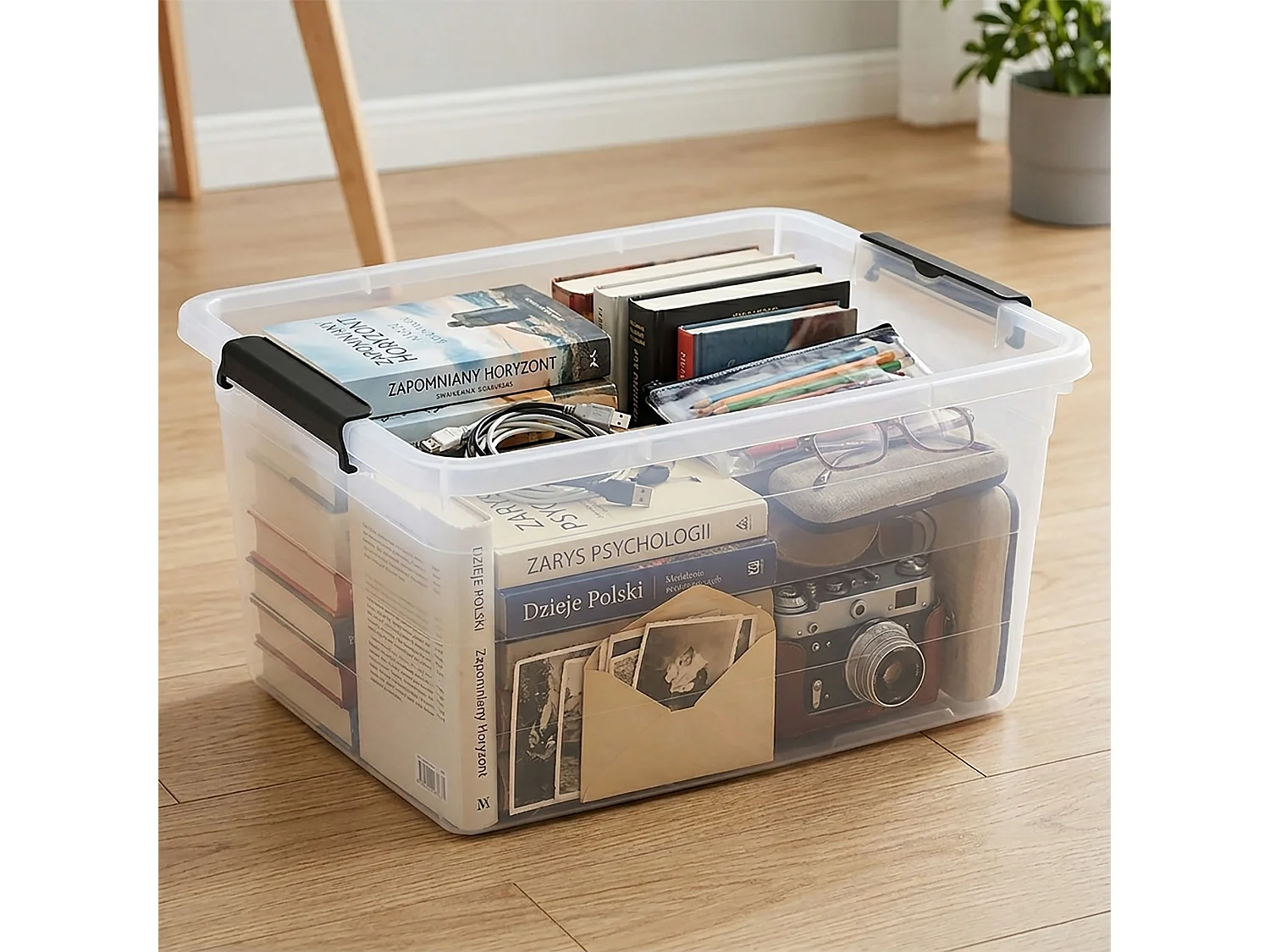 Boîte de rangement en plastique transparente 15 L avec couvercle 39x29x19,5 cm