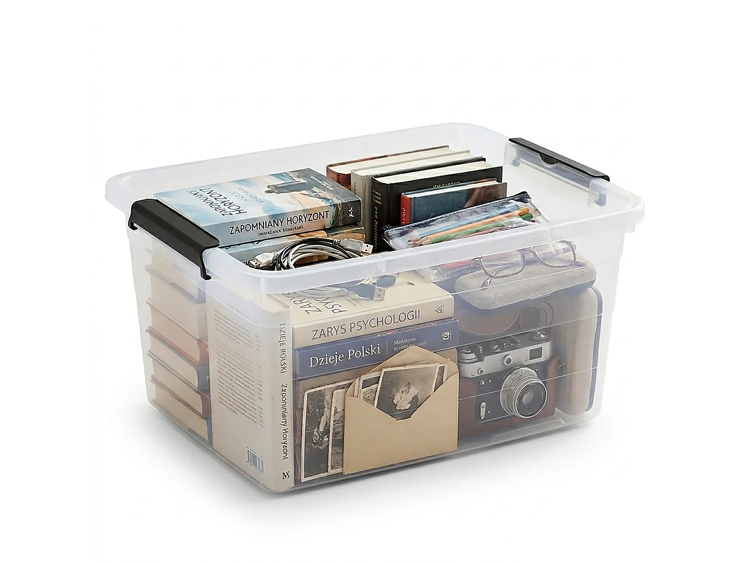 Boîte de rangement en plastique transparente 15 L avec couvercle 39x29x19,5 cm
