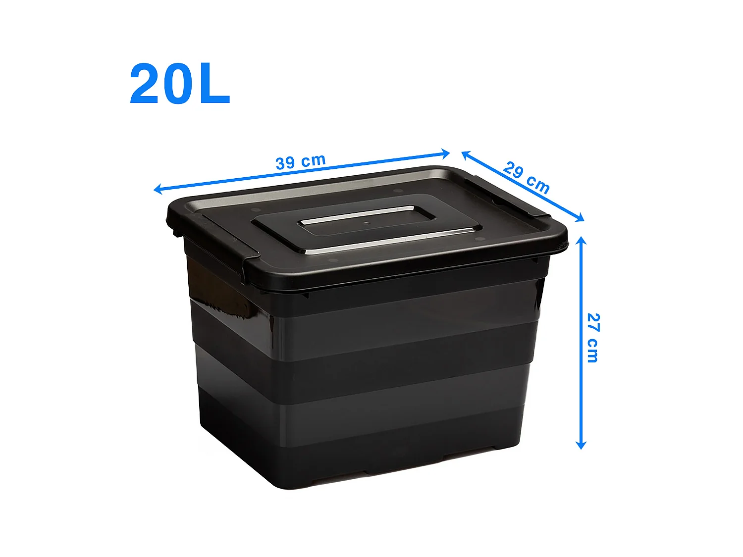 Boîte de rangement en plastique 20 L avec couvercle, noire, 39x29x27 cm