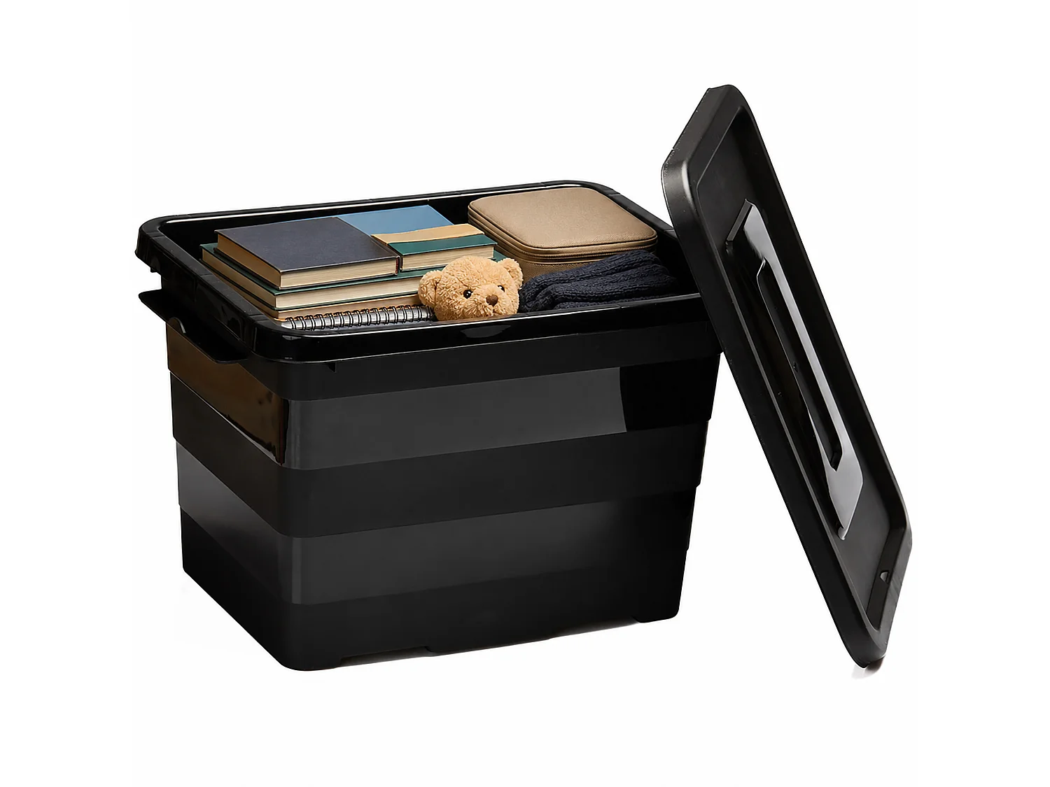 Boîte de rangement en plastique 20 L avec couvercle, noire, 39x29x27 cm