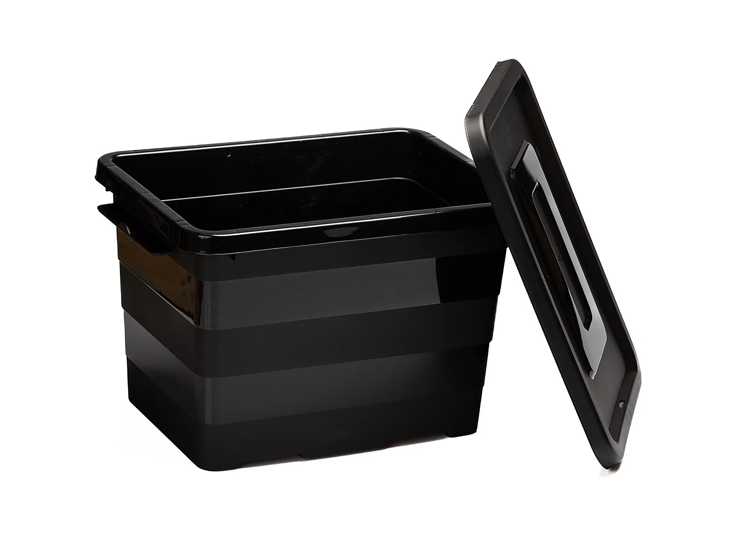 Boîte de rangement en plastique 20 L avec couvercle, noire, 39x29x27 cm