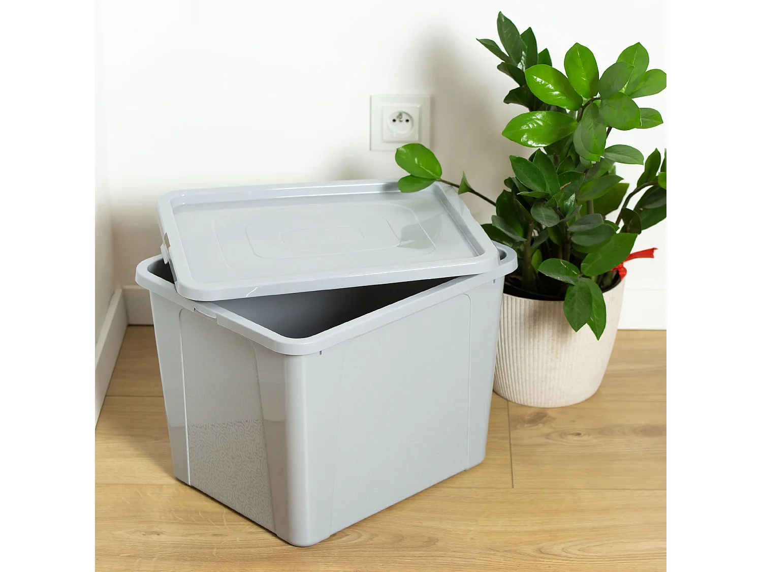 Boîte de rangement en plastique avec couvercle MultiBox décoratif gris 40x33x30 cm, 30 L
