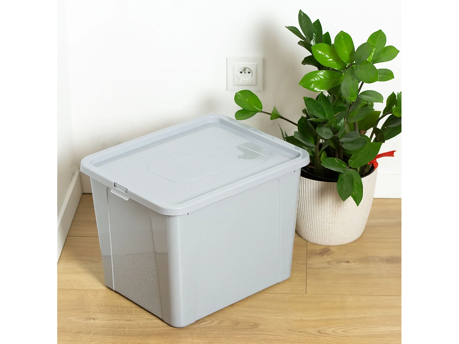 Boîte de rangement en plastique avec couvercle MultiBox décoratif gris 40x33x30 cm, 30 L