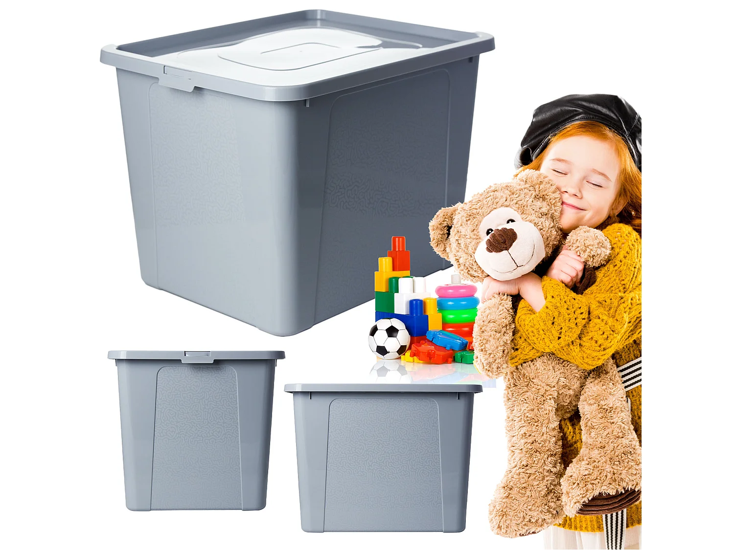 Boîte de rangement en plastique avec couvercle MultiBox décoratif gris 40x33x30 cm, 30 L