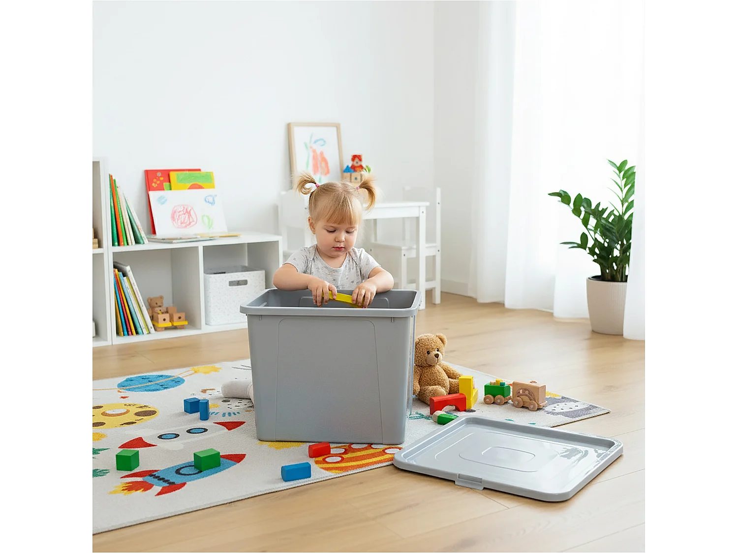 Boîte de rangement en plastique avec couvercle MultiBox décoratif gris 40x33x30 cm, 30 L