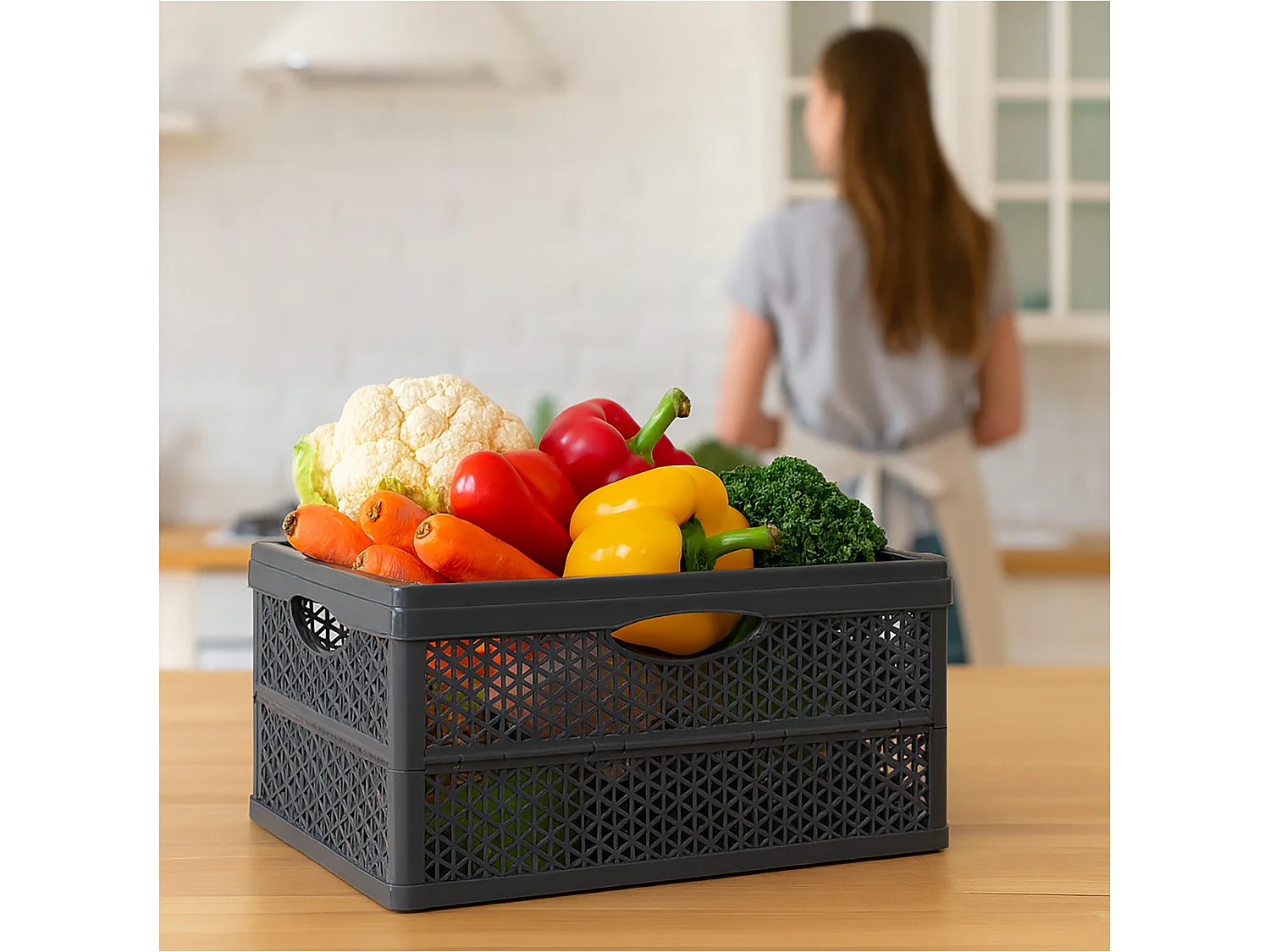 Panier pliable en plastique pour courses, noir, 46,4x34x22 cm