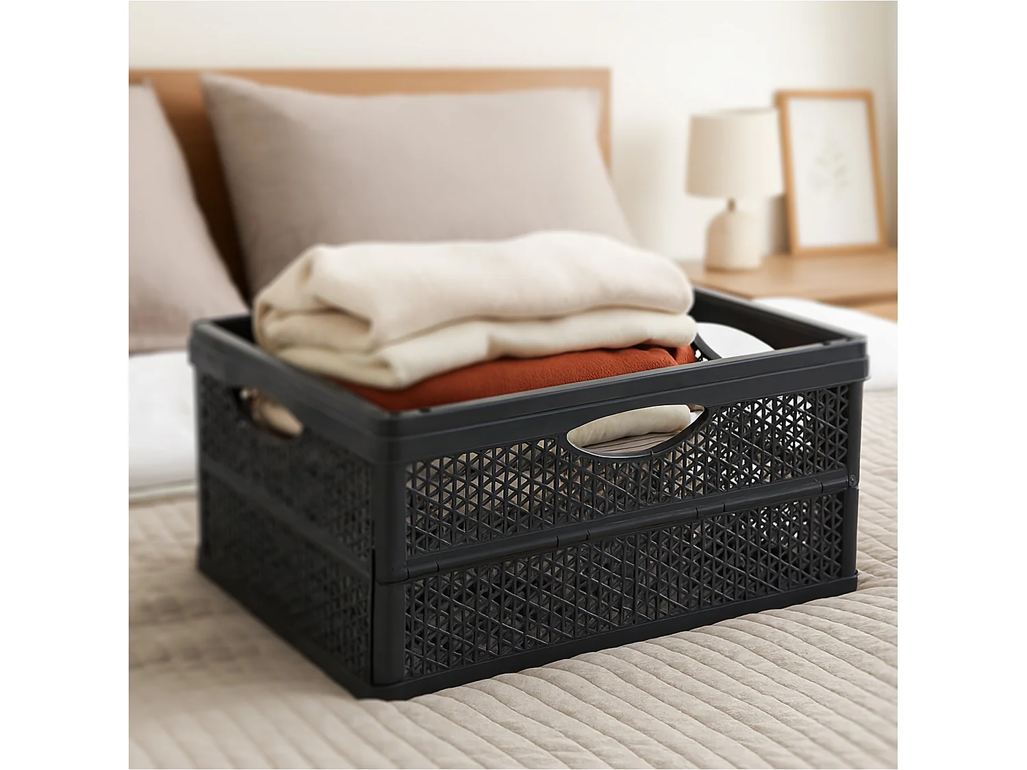 Panier pliable en plastique pour courses, noir, 46,4x34x22 cm