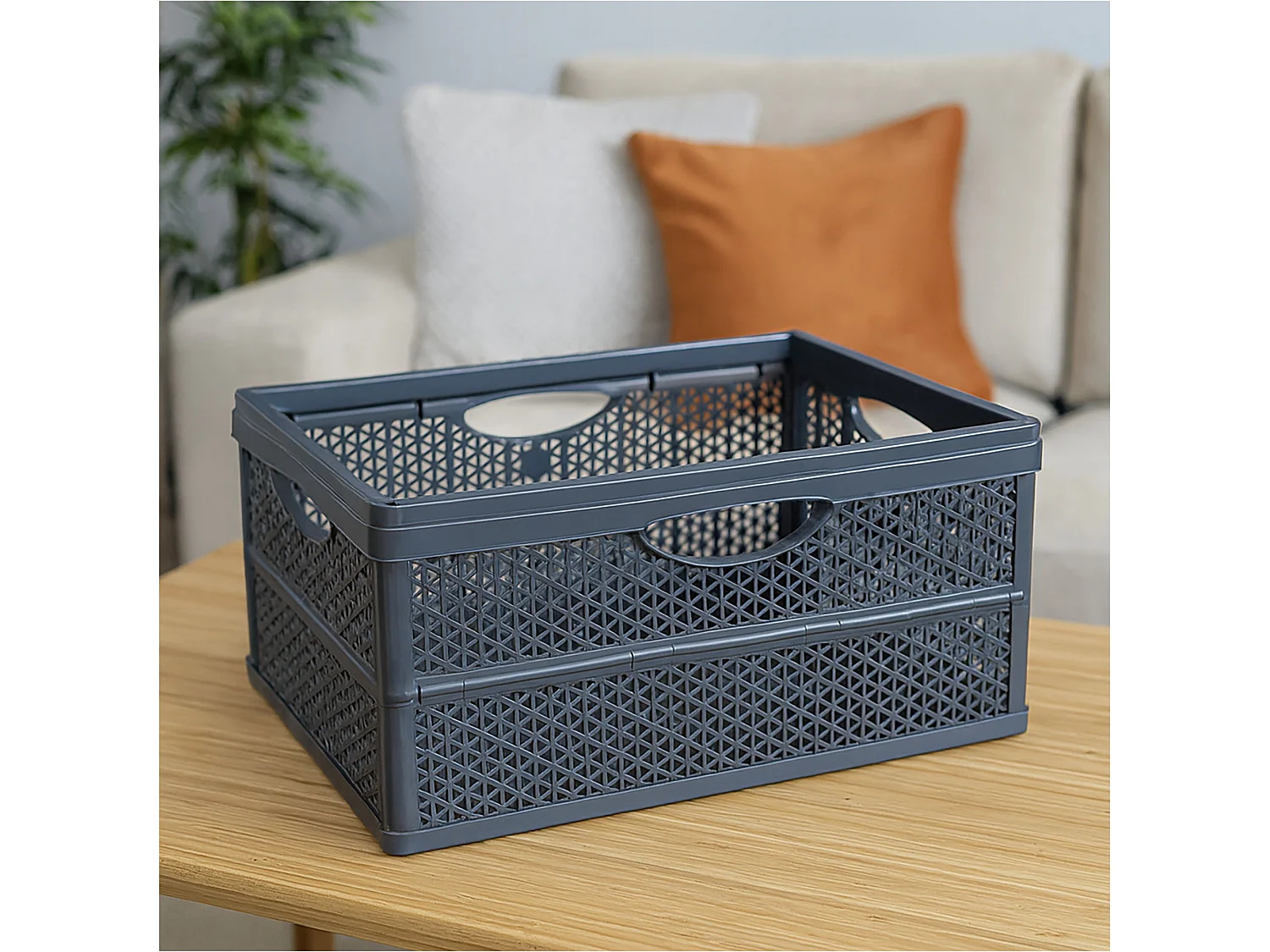 Panier pliable en plastique pour courses, noir, 46,4x34x22 cm