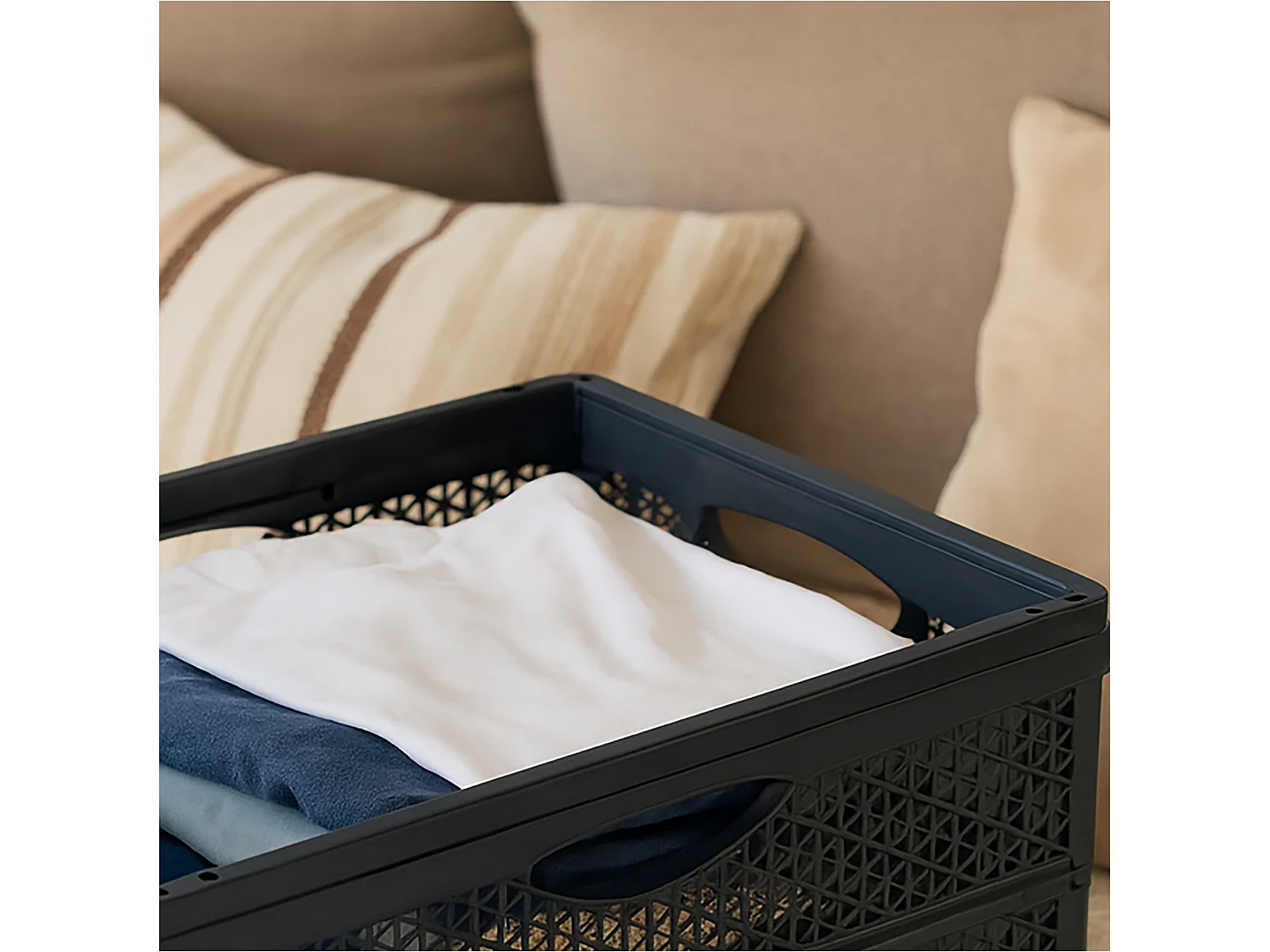 Panier pliable en plastique pour courses, noir, 46,4x34x22 cm