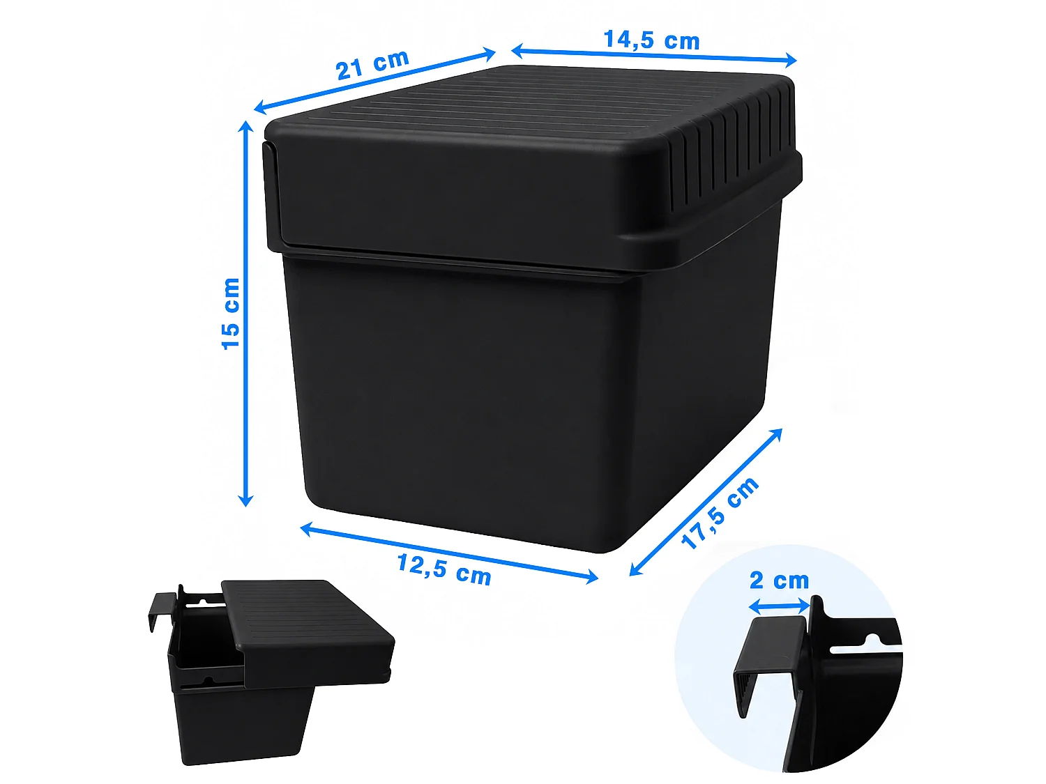 Poubelle de cuisine suspendue pour épluchures plastique noir 21x17x14,5 cm