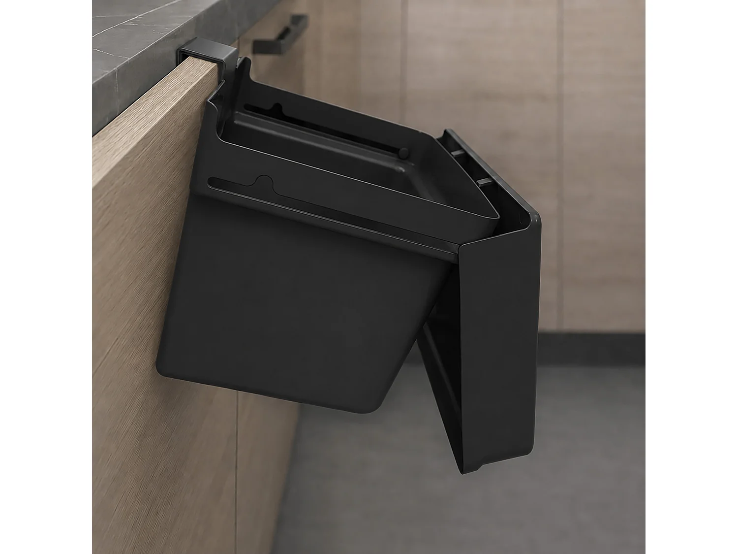 Poubelle de cuisine suspendue pour épluchures plastique noir 21x17x14,5 cm