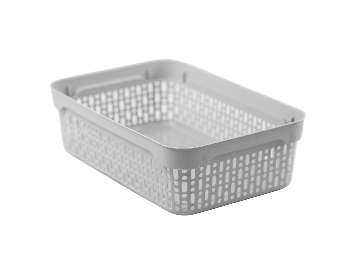 Panier ajouré en plastique pour cosmétiques avec couvercle gris clair 30x20x9 cm