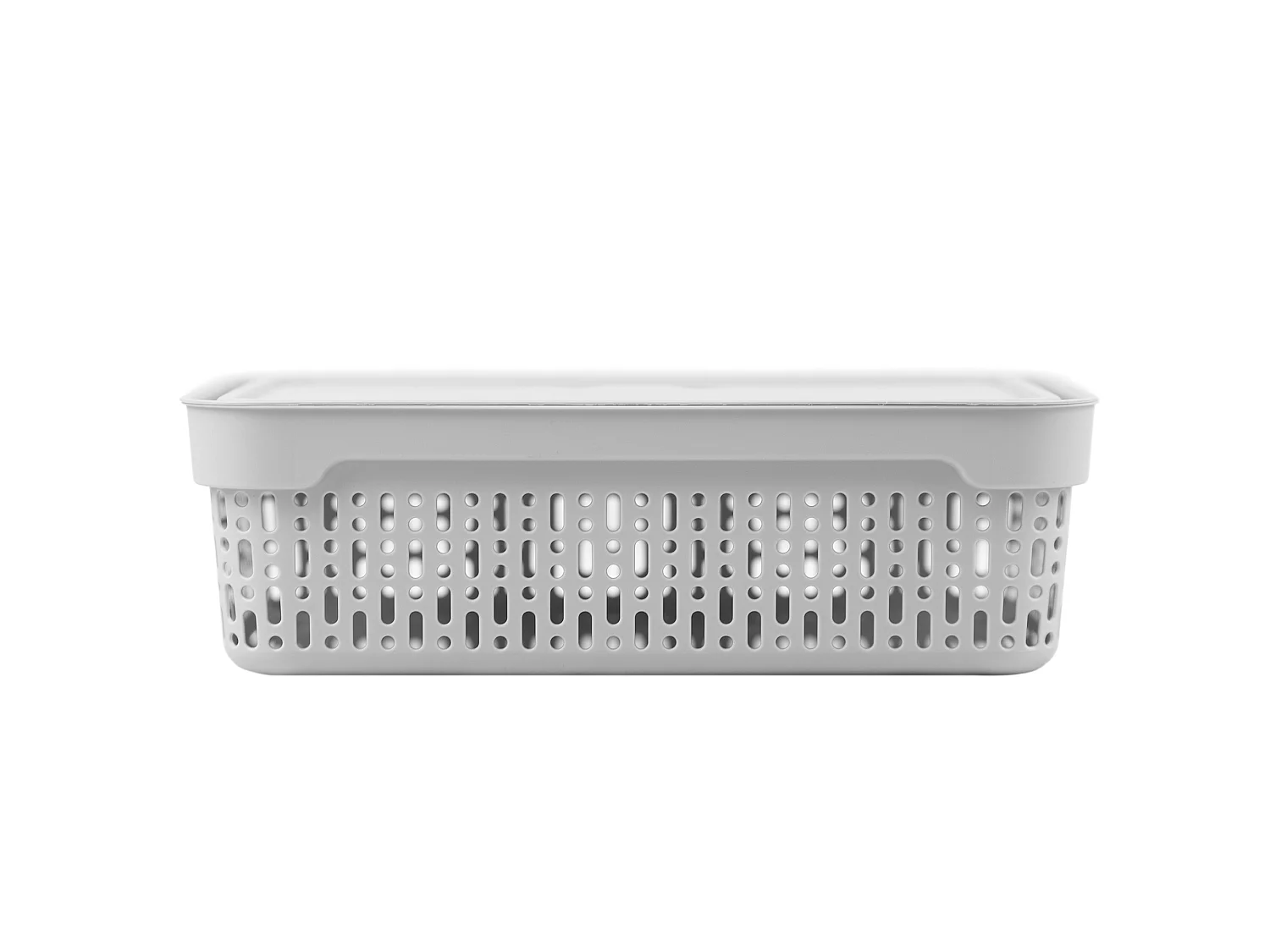 Panier ajouré en plastique pour cosmétiques avec couvercle gris clair 30x20x9 cm
