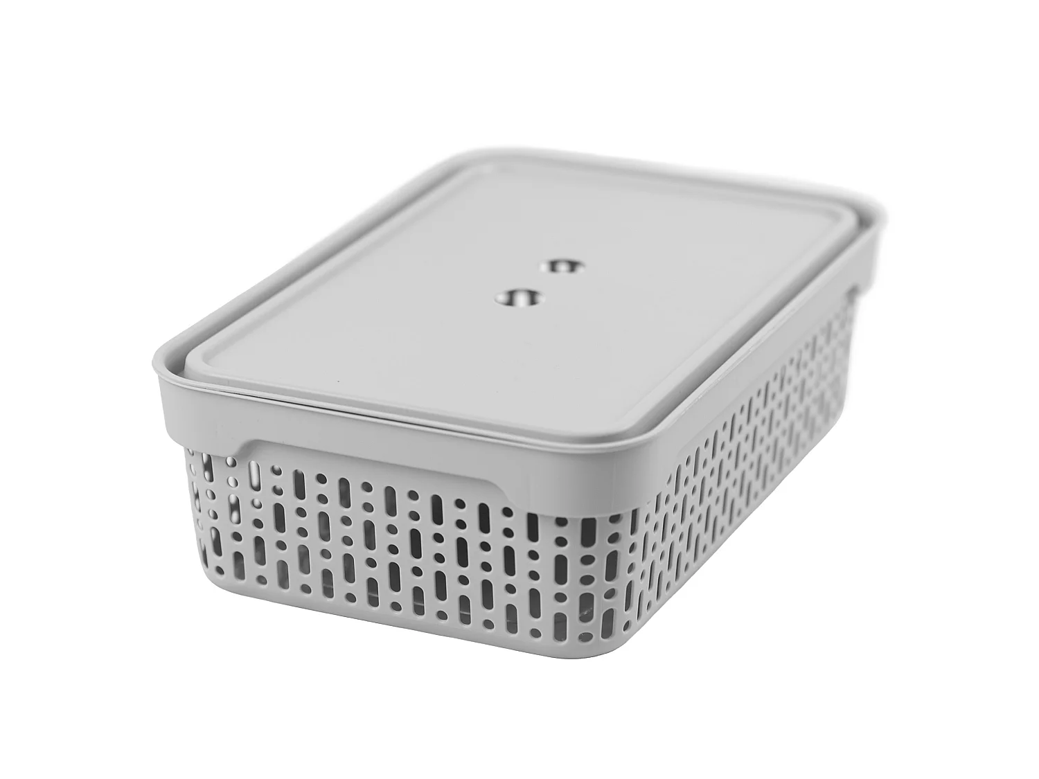 Panier ajouré en plastique pour cosmétiques avec couvercle gris clair 30x20x9 cm