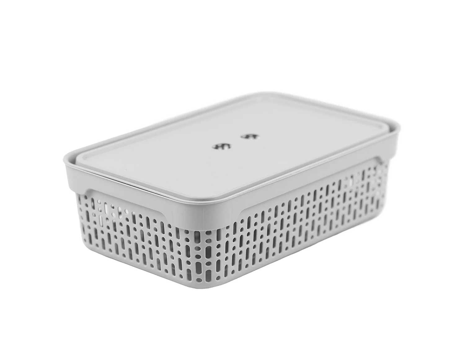 Panier ajouré en plastique pour cosmétiques avec couvercle gris clair 30x20x9 cm