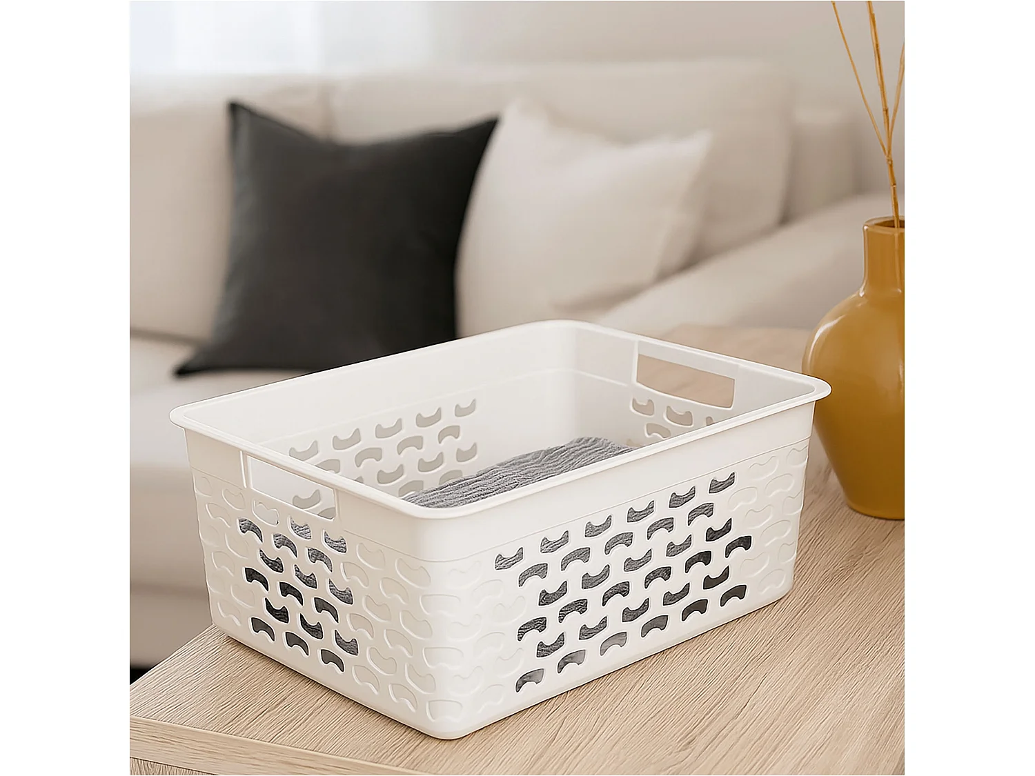 Panier de rangement ajouré en plastique blanc 33x25,2x14,9 cm