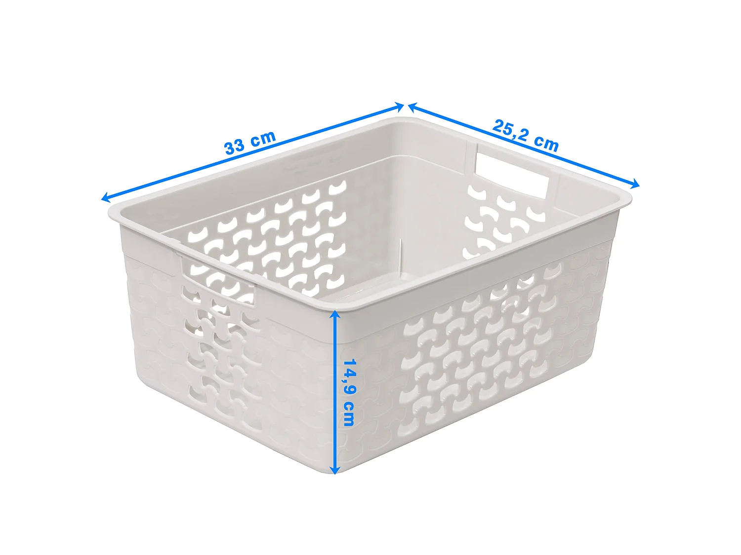 Panier de rangement ajouré en plastique blanc 33x25,2x14,9 cm
