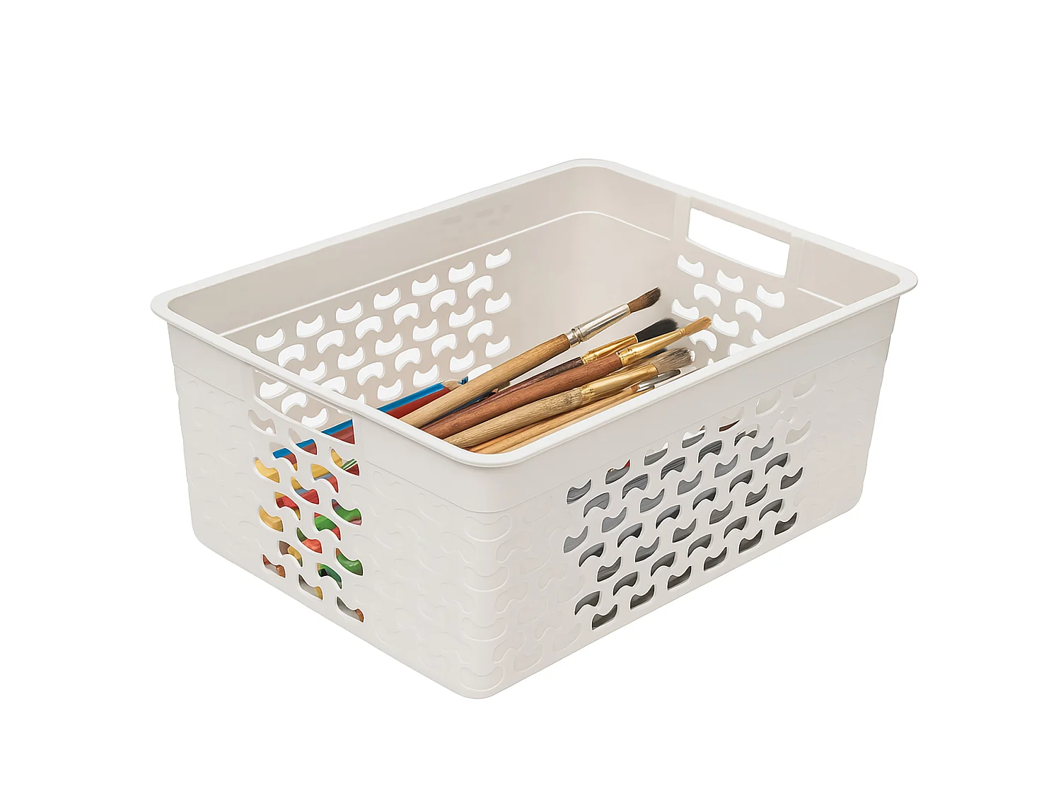Panier de rangement ajouré en plastique blanc 33x25,2x14,9 cm