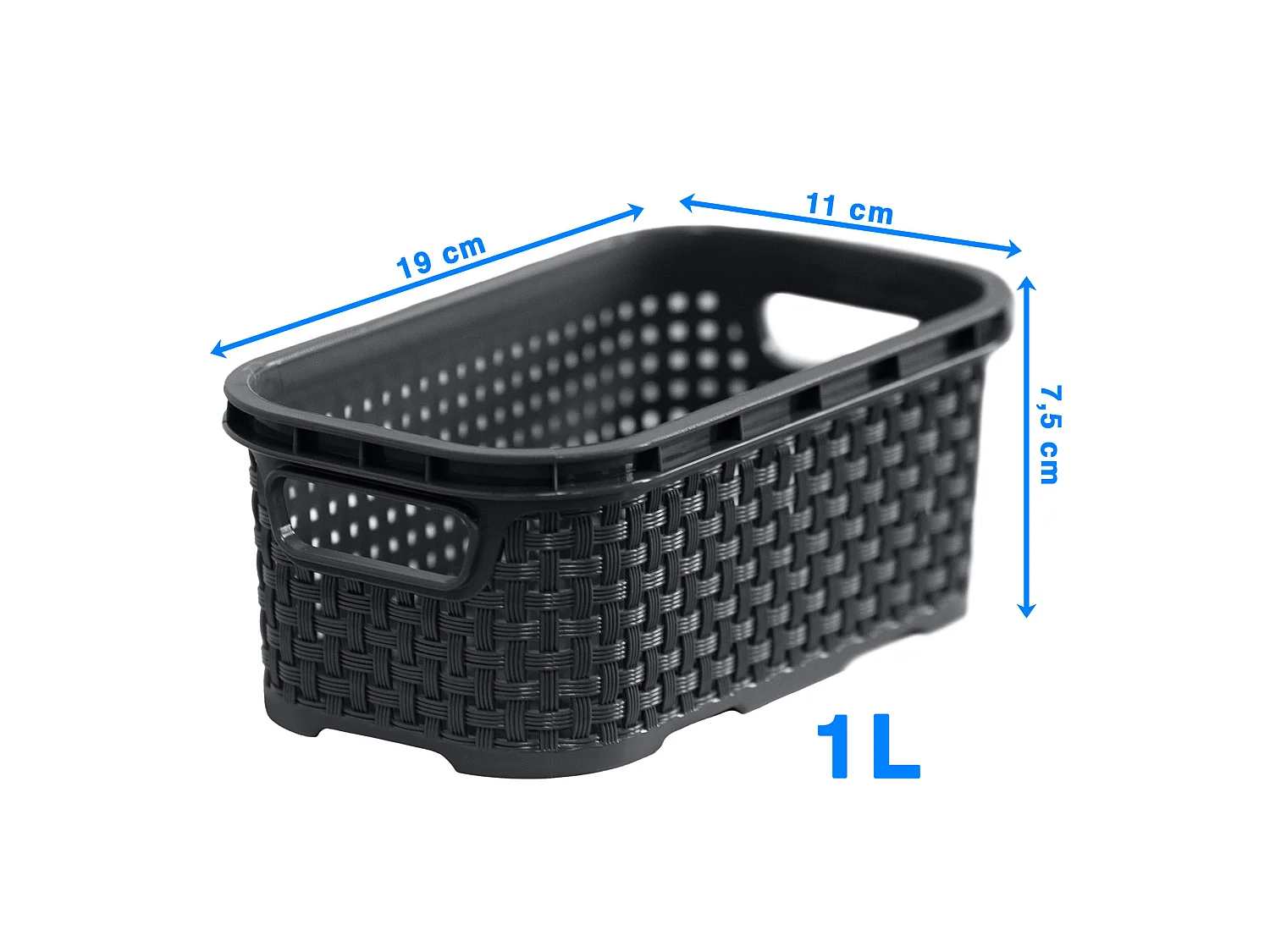 Panier de rangement effet rotin plastique anthracite 1 L 19x11x7,5 cm