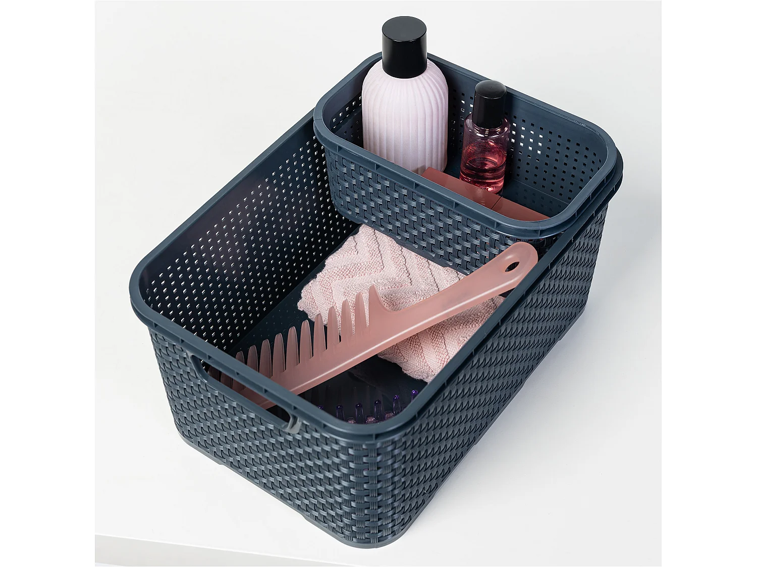 Panier de rangement effet rotin plastique anthracite 1 L 19x11x7,5 cm