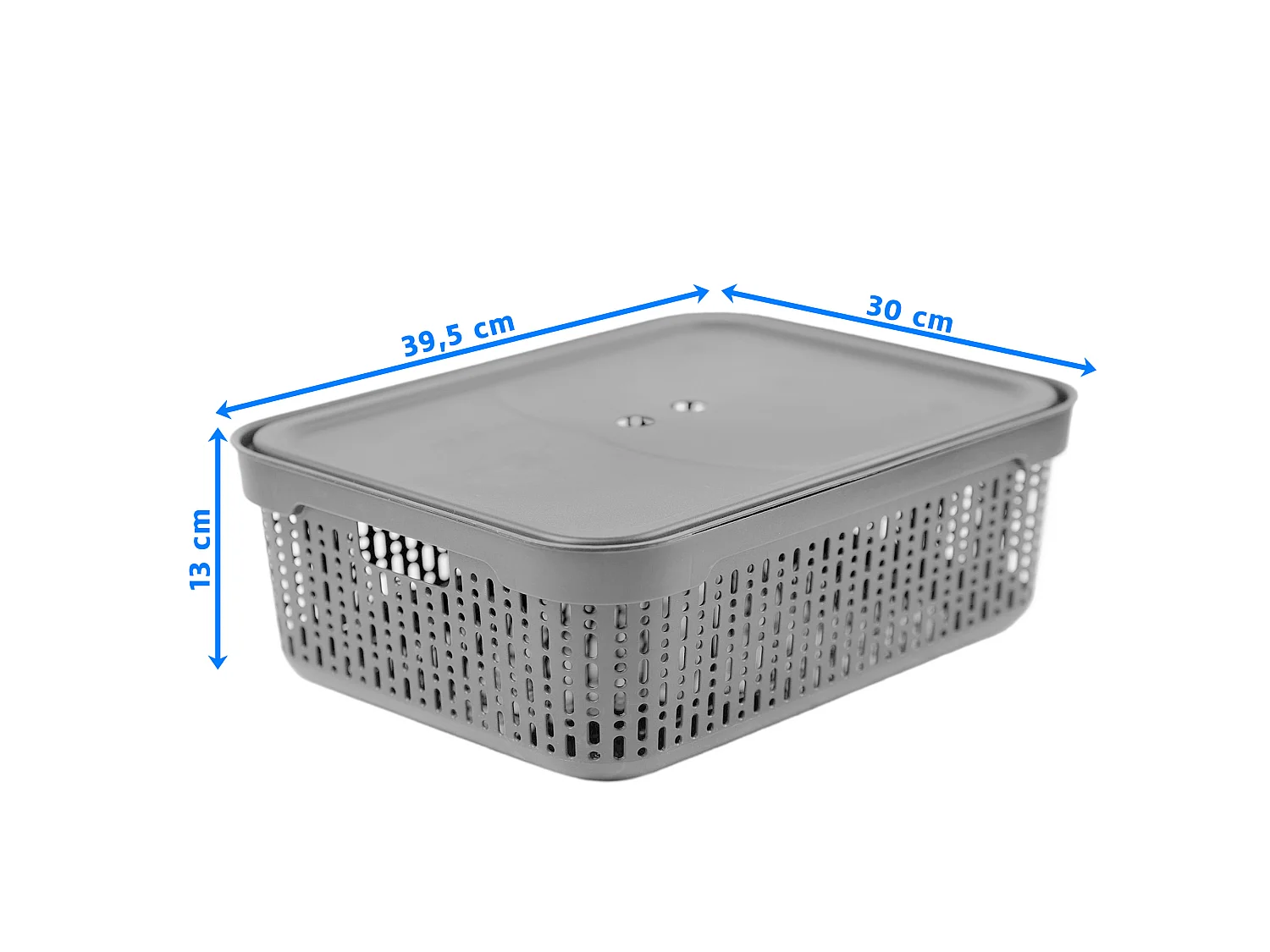Panier ajouré en plastique pour cosmétiques avec couvercle gris clair 39.5x30x13 cm