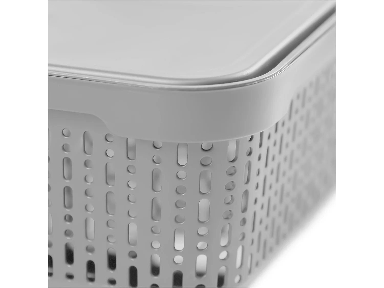 Panier ajouré en plastique pour cosmétiques avec couvercle gris clair 39.5x30x13 cm