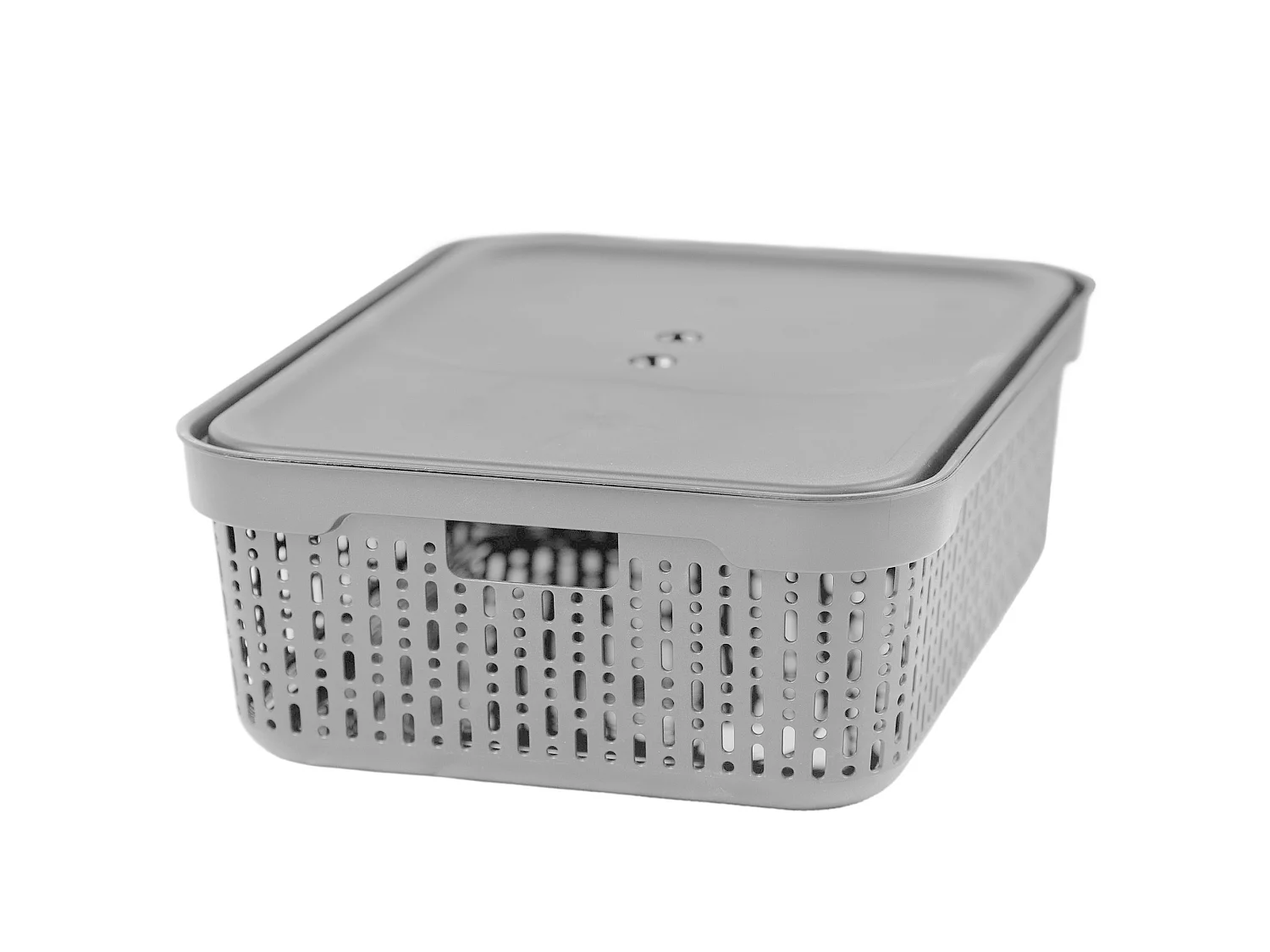 Panier ajouré en plastique pour cosmétiques avec couvercle gris clair 39.5x30x13 cm