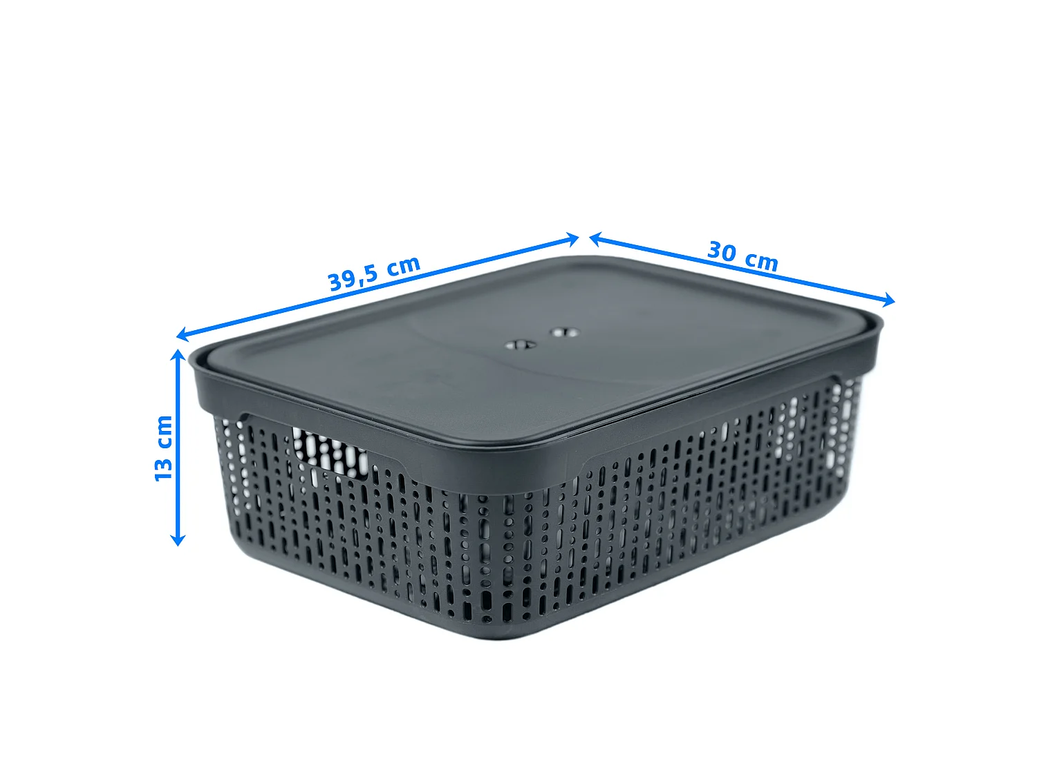Panier ajouré avec couvercle plastique gris 39.5x30x13 cm