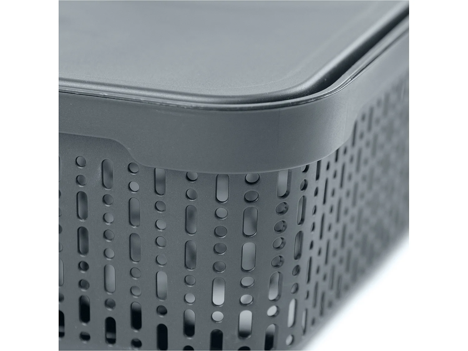 Panier ajouré avec couvercle plastique gris 39.5x30x13 cm