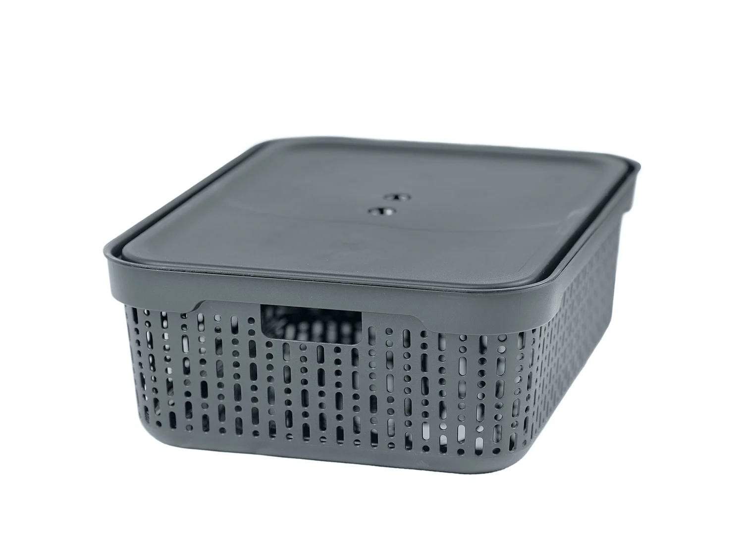 Panier ajouré avec couvercle plastique gris 39.5x30x13 cm